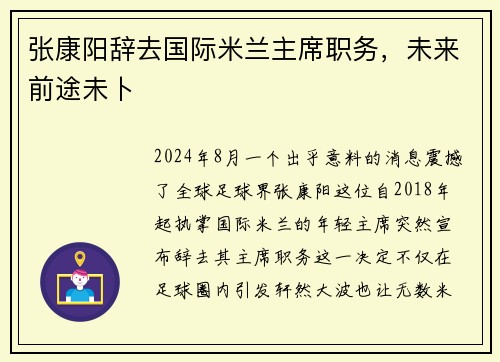 张康阳辞去国际米兰主席职务，未来前途未卜
